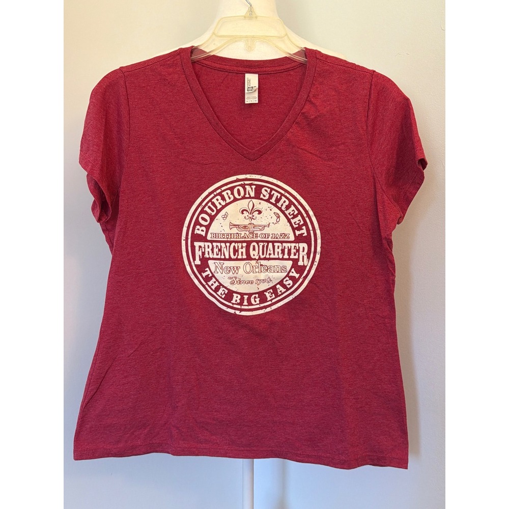 District New Orleans Bourbon Street French Quarter V-Neck T-Shirt Red XL